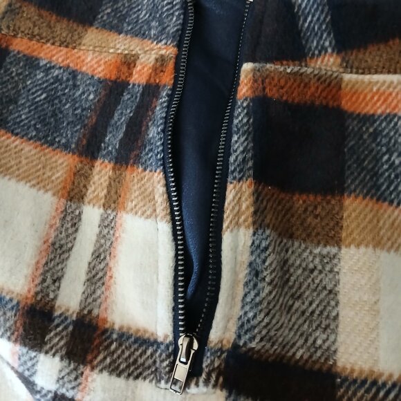 Lulus Mini Skirt XL Mad For Plaid Soft Flannel Lined Side Zip Cream Navy - Picture 5 of 9